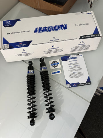 Hagon Shocks, TNT, may fit other makes, 330 mm, 8 mm bolts, set up with 90 lb spring Hagon Shocks, TNT, may fit other makes, 330 mm, 8 mm bolts, set up with 90 lb spring