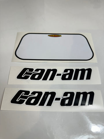 Can Am, 1979 Qualifier, Tank Decals (scored) and Front Number plate (w/headlight) Reproduction Can Am, 1979 Qualifier, Tank Decals (scored) and Front Number plate (w/headlight) Reproduction