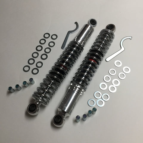 NJB Shocks, Ultimate, Aluminum with Steel Body, adjusts from 335 mm to 385 mm - NEW! Use drop down to select spring (Med or Heavy). NJB Shocks, Ultimate, Aluminum with Steel Body, adjusts from 335 mm to 385 mm - NEW! Use drop down to select spring (Med or Heavy).