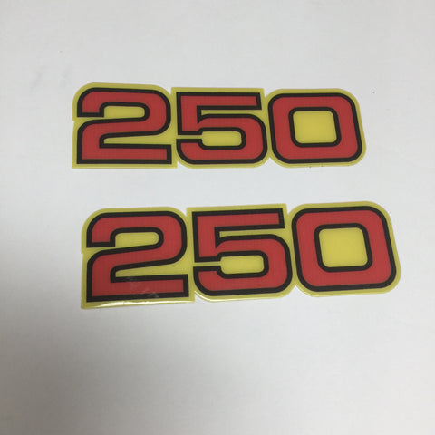 Yamaha, Side Panel Decals, 250, Red with Black and Yellow Outline, Reproduction